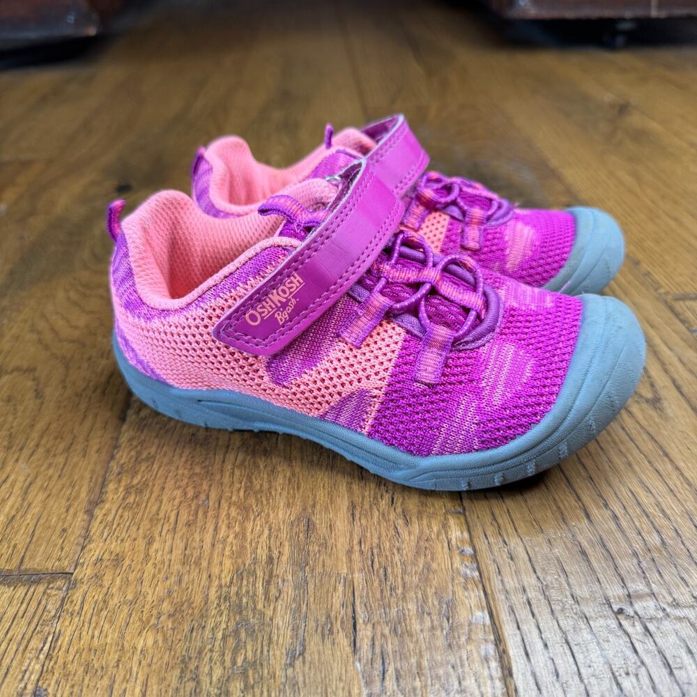 Oshkosh Bgosh Girls Mesh Bungee Shoes Closed Toe Pink Purple Kids Sz 12